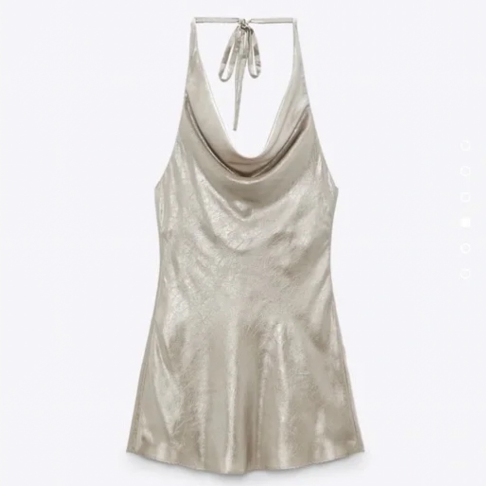 Zara champagne metallic mini dress NWT
